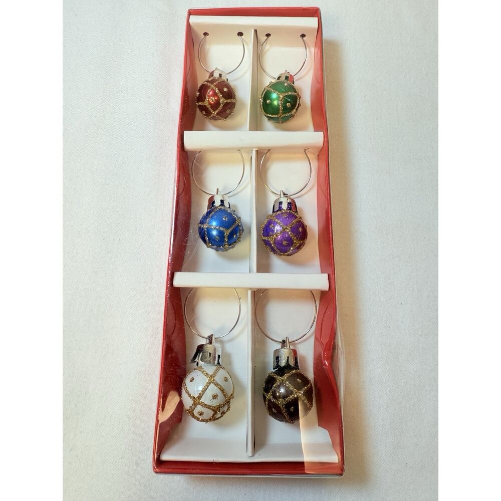Set of 6 Christmas Ball Wine Charms